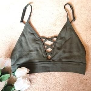 2/$20 NWOT PINK army green ribbed bralette sz S